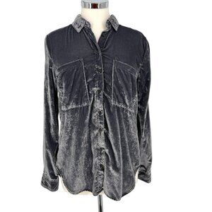 Pilcro Anthropologie The Hadley Relaxed Velvet Button Down Shirt S Gray